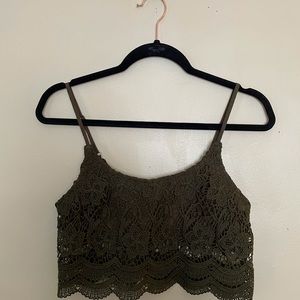Two Forever 21 Sm Lace Crop Tops (Green, white)